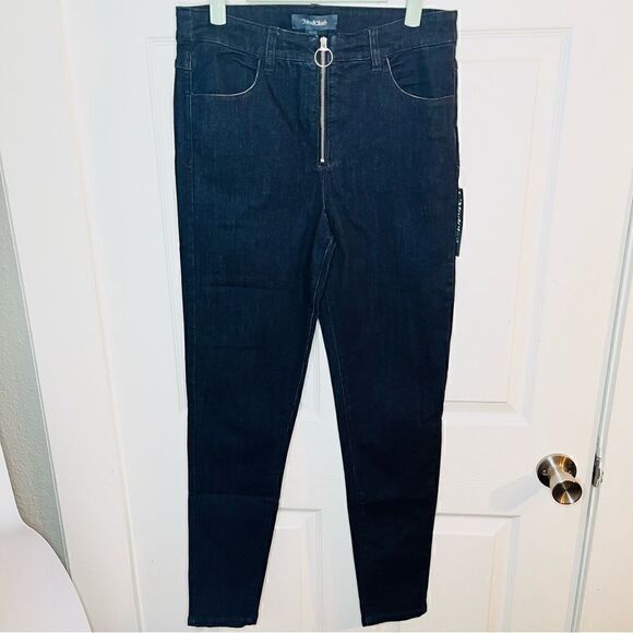 Modcloth By All Means Exposed Zip Skinny Jeans High Waist Dark Blue Indigo M - Picture 8 of 13